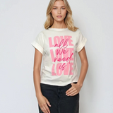 Tricou larg din bumbac cu print scris LOVE alb