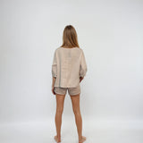 Bluză largă din in in colturi crem