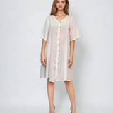 Rochie lejeră din in cu buzunare și nasturi alb