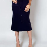 Fustă midi tricotată cu buzunare bleumarin