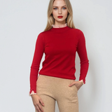 Pulover cu volan plisat rosu