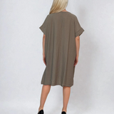 Rochie stil A cu dungi grej