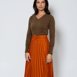 Pulover en-coeur cu nasturi pe mâneci kaki