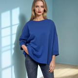 Bluză largă din bumbac cu mânecă 3/4 albastru