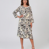 Rochie cu print oriental și buzunare negru
