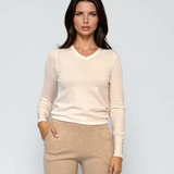 Pulover en-coeur cu nasturi pe mâneci alb