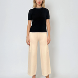 Pulover tricotat cu mânecă scurtă si perle negru