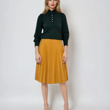 Pulover cu mâneci bufante si guler încretit verde-dark