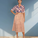 Fustă midi cu buzunare și carouri roz