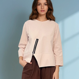 Bluză cu fermoar și cusătură în talie crem