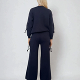 Compleu tricotat casual cu cataramă la buzunare bleumarin