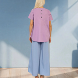 Bluză din bumbac cu mânecă scurtă și nasturi decorativi lila