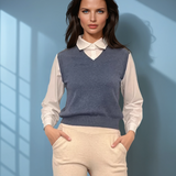 Vestă cu mâneci si guler cămasă albastru