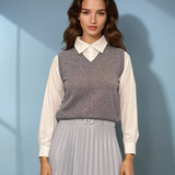 Vestă cu mâneci si guler cămasă gri