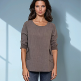 Bluză largă office din mix de vâscoză cu clapete decorative kaki