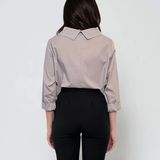 Cămașă din bumbac cu decolteu stil bărcuță elegant lila