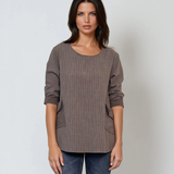 Bluză largă office din mix de vâscoză cu clapete decorative kaki