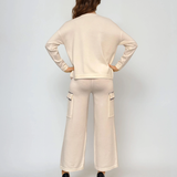 Compleu tricotat cu buzunare alb