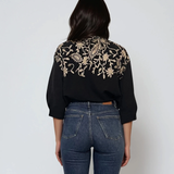 Cămașă din bumbac cu broderie pe umeri și croială lejeră negru