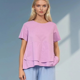 Bluză din bumbac cu mânecă scurtă și nasturi decorativi lila