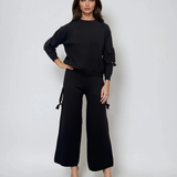 Compleu tricotat casual cu cataramă la buzunare negru