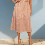 Fustă midi cu buzunare și carouri roz