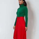 Fustă plisată cu curea rosu