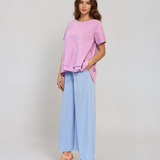 Bluză din bumbac cu mânecă scurtă și nasturi decorativi lila