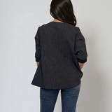 Bluză largă office din mix de vâscoză cu clapete decorative negru