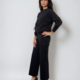 Compleu tricotat casual cu cataramă la buzunare negru