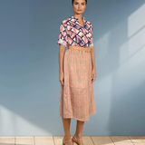 Bluză guler tunică cu un nasture bleumarin