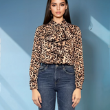 Bluza vâscoză cu volane, mânecă lungă, animal print animal-print