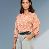 Bluză boho cu volane roz