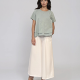 Bluză din bumbac cu mânecă scurtă și nasturi decorativi aqua