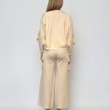 Compleu tricotat casual cu cataramă la buzunare crem