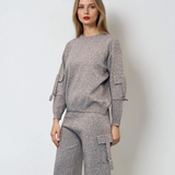 Compleu tricotat casual cu cataramă la buzunare gri