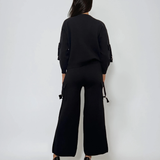 Compleu tricotat casual cu cataramă la buzunare negru