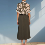 Cămașă mânecă scurtă cu print floral kaki