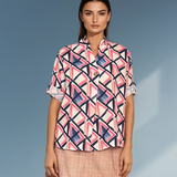 Bluză guler tunică cu un nasture bleumarin