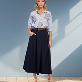 Cămașă cu dungi și flori croșetate albastru