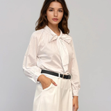 Cămașă din bumbac cu strasuri și fundă alb