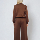 Pantaloni lungi la dungă din vâscoză maro