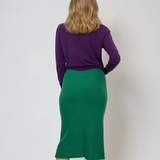 Fustă midi tricotată cu buzunare verde