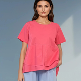 Bluză din bumbac cu mânecă scurtă și nasturi decorativi ciclam