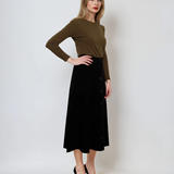 Fustă tricotată clos cu nasturi negru