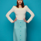 Fustă midi tricotată cu buzunare aqua