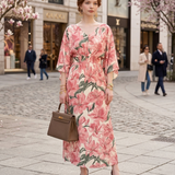 Rochie vascoza cu maneca larga si print floral-Roz