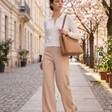 Pantaloni evazați cu clapetă buzunare ORSAY crem