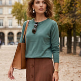 Pulover lejer din tricot cu lână şi caşmir kaki