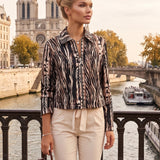 Jachetă scurtă cu guler tip cămașă animal print maro